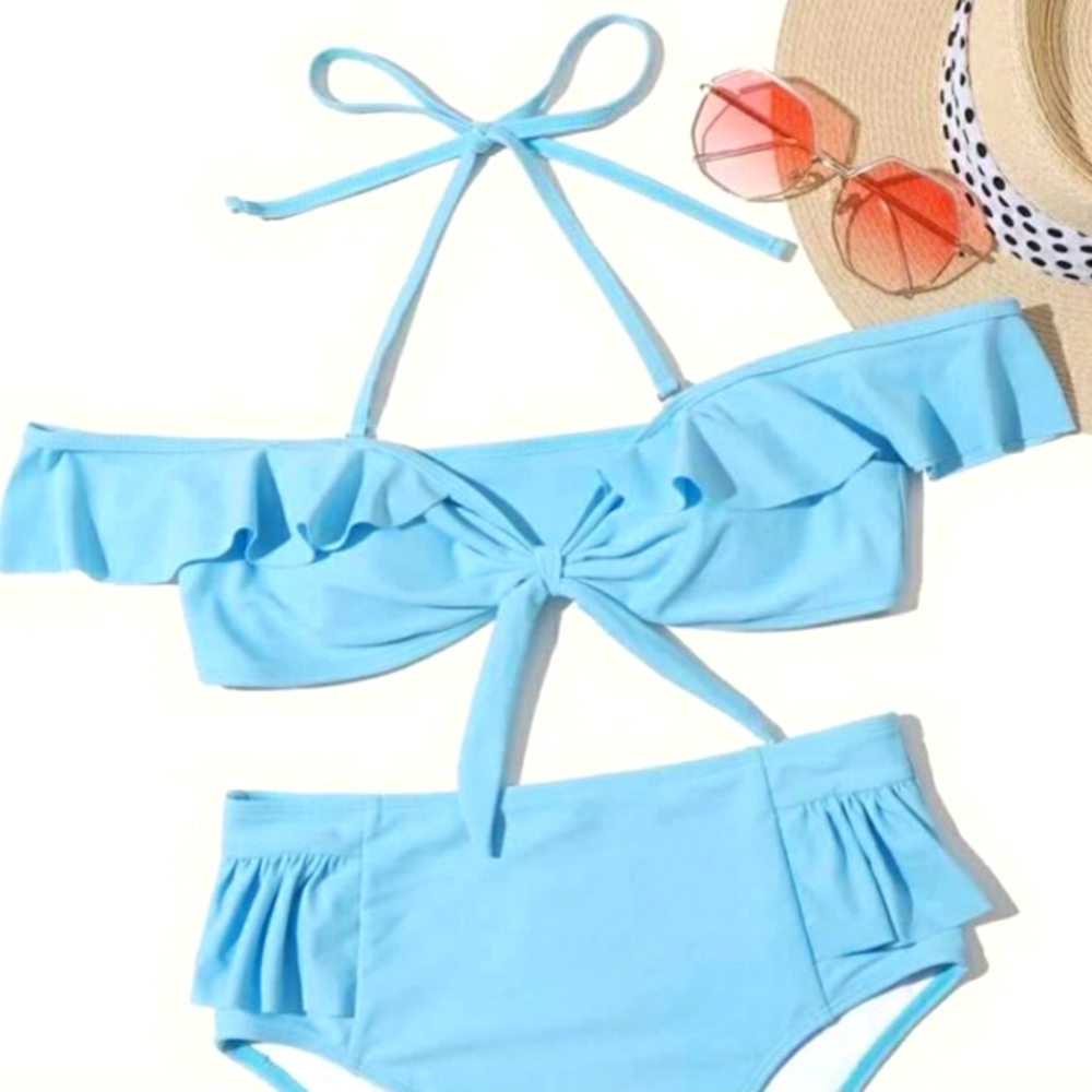 Baby blue off-the-shoulder bikini